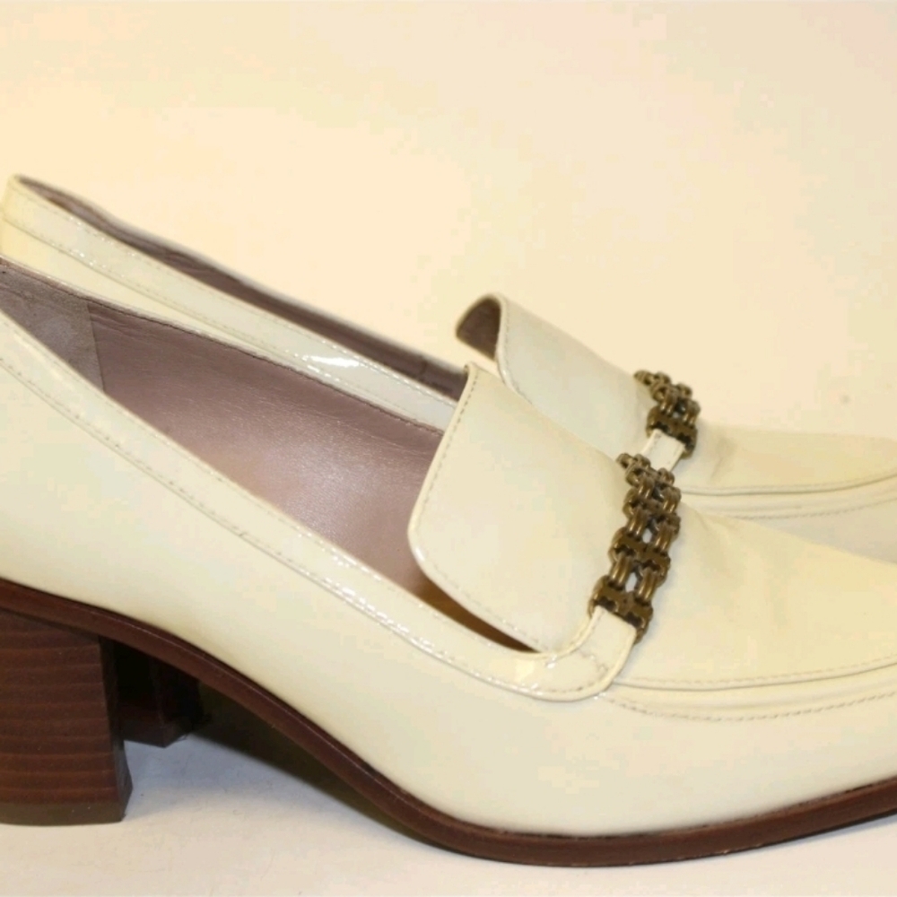 Tory Burch Gemini Link Womens 6.5 M Ivory Patent Leather Loafers Heels - Picture 6 of 12